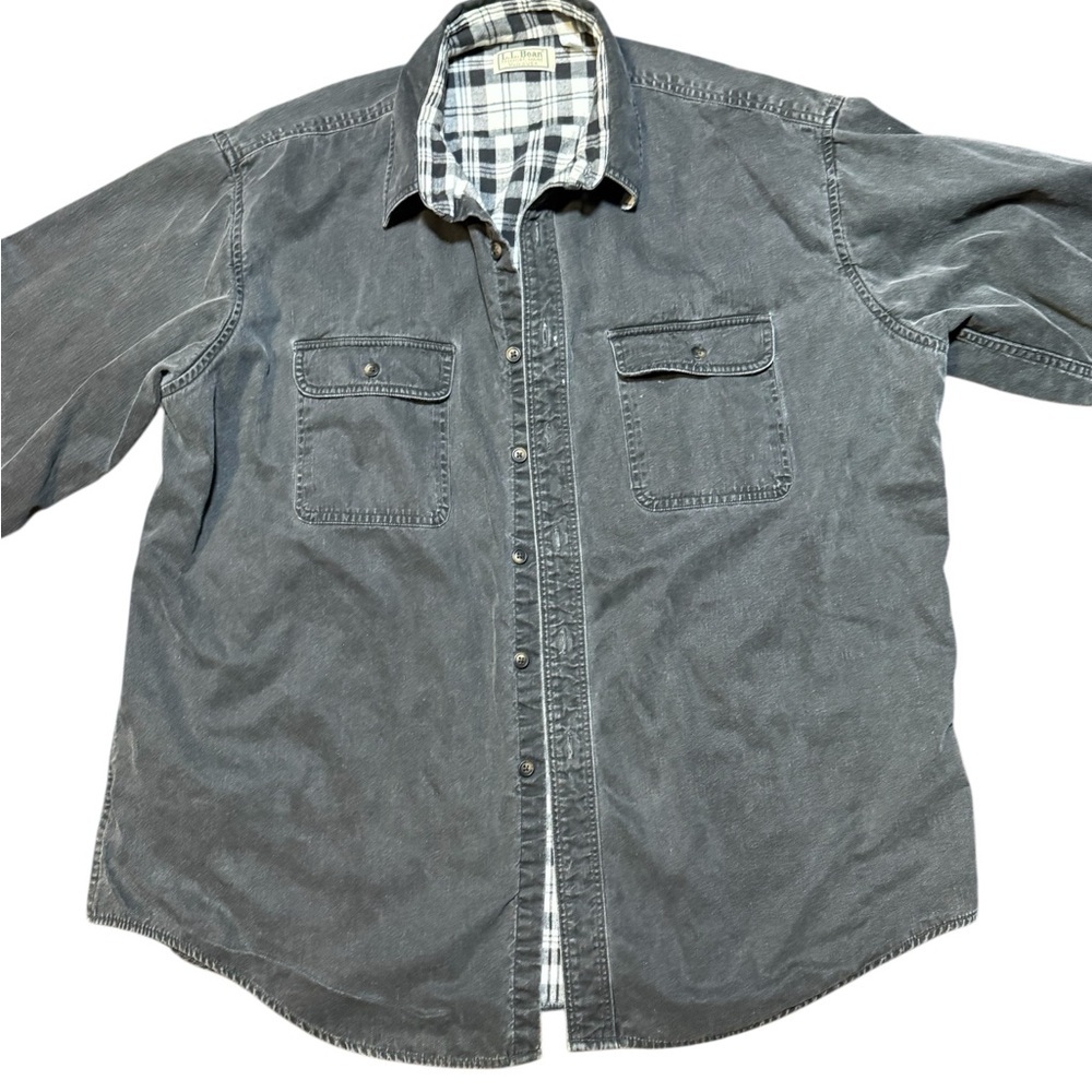Vintage L.L. Bean Distressed Flannel-Lined Canvas Shirt Jacket XL Made in USA - Picture 2 of 10